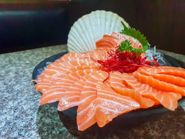 Raw Salmon Slice Salmon Sashimi Japanese Style Fresh Serve Ice — Stock Photo, Image