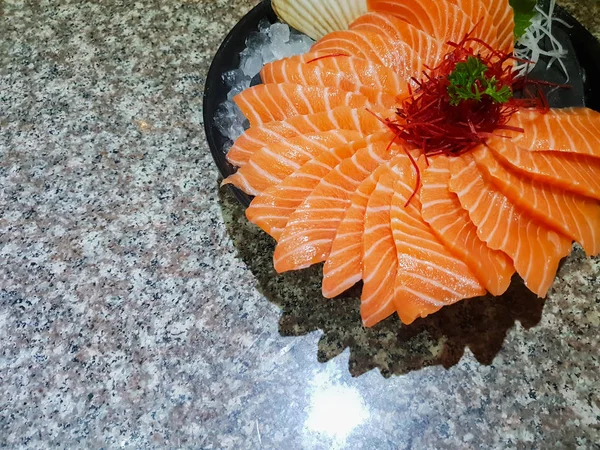 Lax Slice Eller Lax Sashimi Japansk Stil Färska Tjäna Skål — Stockfoto