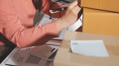 Ofisteki bilgisayarda çalışan genç iş kadını..