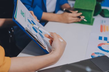 Businessman talks ESG environmental social governance policy for modish business.