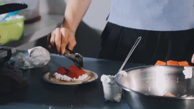 chef cooking in the kitchen. chef cooking in the kitchen. preparing a dinner.