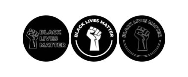 Irkçılık ikonunu durdurun. Siyahların hayatları önemlidir. Arkaplan şablonu, afiş, yazılı poster. Vektör illüstrasyonu.