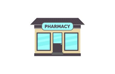 Vektör illüstrasyon eczane ön cephe ikonu. PHARMACY dış bina.