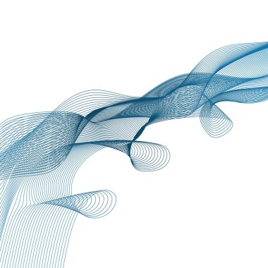 Gölgeli dalga. Beyaz arkaplanda soyut mavi çizgiler. Çizgi çalışması. Vektör çizimi. Karıştırma aracı kullanılarak oluşturulan çizgilerle renkli parlak bir dalga. Eğimli dalgalı çizgi, düz çizgili. Tasarım elemanı..