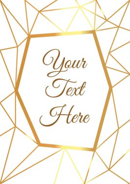 Altın üçgenli ve geometrik şekilli altın çokgen modern kart. metin için yeri olan çokgen çerçeve.