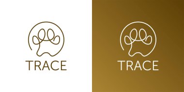 Dairesel çerçeveli pati izi logosu. Işık arka planında kedi ya da köpek sembolü izole edilmiş. Hayvan izleme yasağı. Veteriner hekimliği ve hayvan bakımı için vektör illüstrasyonu..