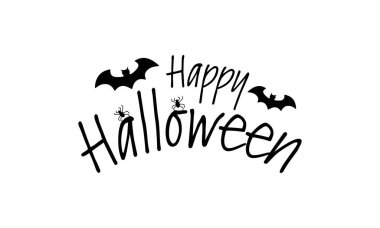 Mutlu Cadılar Bayramı vektör harfleri. Bayrak, poster, tebrik kartı, parti davetiyesi için yarasa örümceği ve ağ içeren bir tatil yazısı. İzole illüstrasyon.