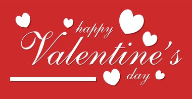 Vektör çizimi. El çizimi modern fırça harfleri Mutlu Sevgililer Günleri kırmızı arka planda izole edilmiş kalplerle.