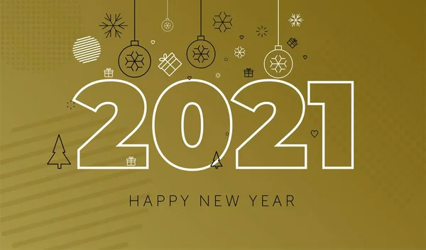 Yeni yılın vektör illüstrasyonu. Metin noel baloları için altın ve siyah renkler. 2021
