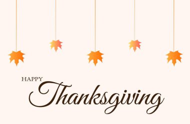 Şükran Günü 'nüz kutlu olsun. Ye, iç ve şükran dolu bir tatil partisi posteri ya da mesaj tasarımı şablonu ol. Vektör Şükran Günü balkabağı ve düşen sonbahar akçaağaç yaprağı beyaz arka planda