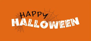 Mutlu Cadılar Bayramı vektör harfleri. Afiş, poster, tebrik kartı ve parti davetiyesi için örümcekli ve internetli tatil el yazısı. İzole illüstrasyon.