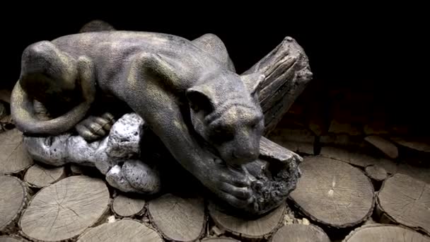 Статуя спящей пантеры, пейзаж в ресторане. — стоковое видео
