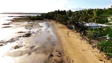 Siquijor tropikal plajları, küçük kasabalar ve Filipinler 'deki yeşil tropikal yapraklar üzerinde hava aracı görüntüsü, güzel Asya seyahatleri sinematik palmiye ağaçları ve okyanuslar  