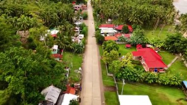 Siquijor tropikal plajları, küçük kasabalar ve Filipinler 'deki yeşil tropikal yapraklar üzerinde hava aracı görüntüsü, güzel Asya seyahatleri sinematik palmiye ağaçları ve okyanuslar  