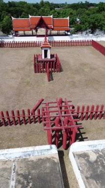 Antik fil kampının havadan görünüşü, Ayutthaya, Tayland