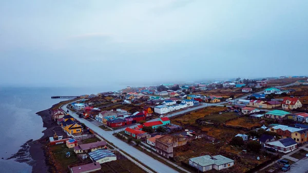 Aerial View Porvenir City Sunset Lights Chile — Stock Fotó