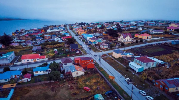 Aerial View Porvenir City Sunset Lights Chile — Stock fotografie