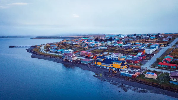 Aerial View Porvenir City Sunset Lights Chile — Stock Fotó