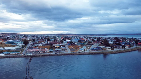 Vue Aérienne Vue Panoramique Puerto Natales Sous Ciel Bleu Coucher — Photo