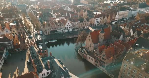 Brugge Belgie Února 2020 Letecký Záznam Pod Středověkým Centrem Města — Stock video