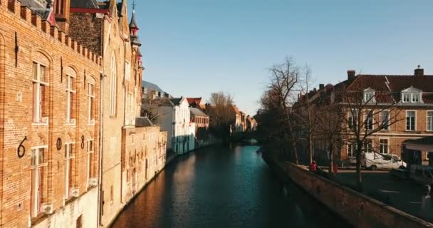 Brugge België Februari 2020 Luchtfoto Onder Het Middeleeuwse Centrum Van — Stockvideo