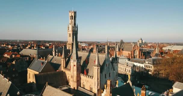 Brugge Belgio Febbraio 2020 Aerial Footage Sotto Centro Storico Medievale — Video Stock