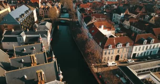 Brugge Belgien Februari 2020 Flygbilder Den Medeltida Stadskärnan Brugge Sommardagen — Stockvideo