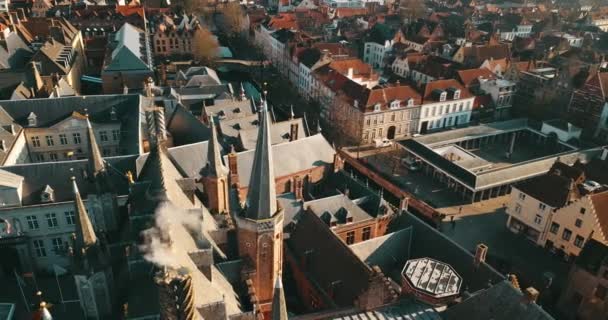 Brugge Belgien Februari 2020 Flygbilder Den Medeltida Stadskärnan Brugge Sommardagen — Stockvideo