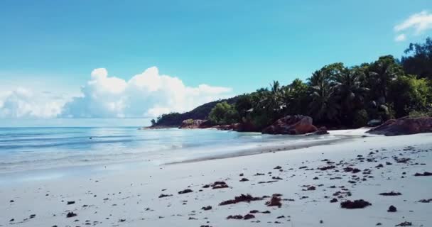 Luftaufnahmen Vom Paradies Praslin Island Beach Herzen Des Indischen Ozeans — Stockvideo