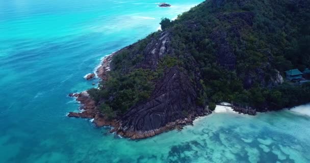 Воздушный След Пляжа Острова Парадизе Сердце Индийского Океана Сейшельские Острова — стоковое видео