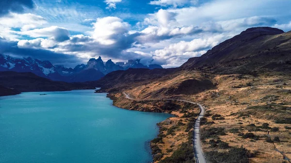 Aerial View Amazing Blue Water Lago Pehoe Torres Del Paine — Φωτογραφία Αρχείου