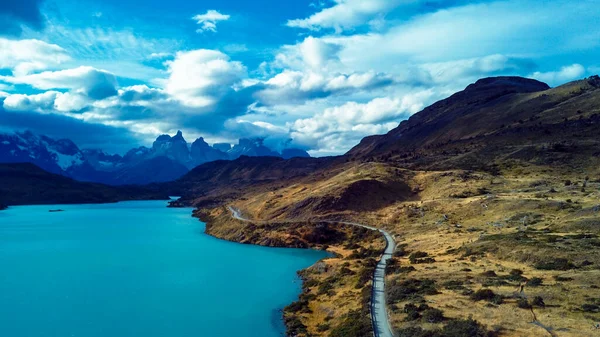 Aerial View Amazing Blue Water Lago Pehoe Torres Del Paine — Φωτογραφία Αρχείου