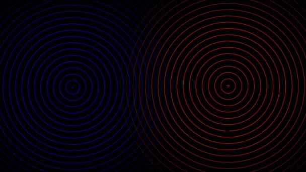 Cercles rouges et bleus abstraits battant sur fond noir — Video