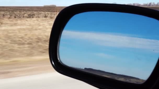 Road from side mirror with moving car — Stock Video