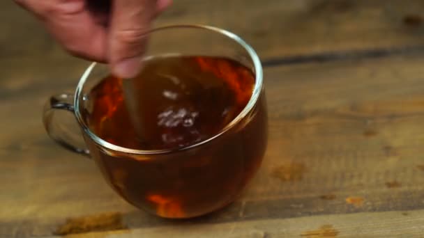 Remuer la tasse de thé sucré de thé chaud . — Video