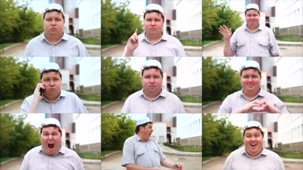 Multiscreen em mostrar emoção diferente um homem muçulmano . — Vídeo de Stock