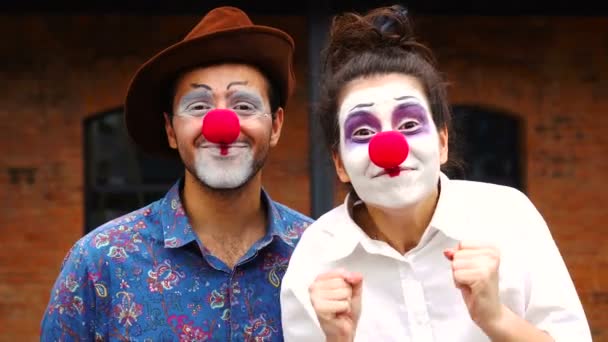 Erstaunte Clowns freuen sich über etwas — Stockvideo