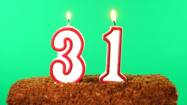 Cake with the number 31 lighted candle. Chroma key. Green Screen. Isolated — Stock Video