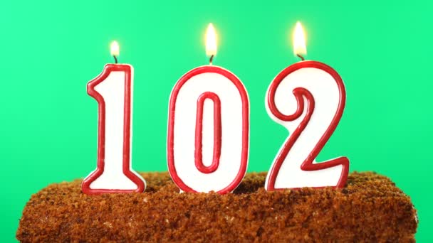 Cake with the number 102 lighted candle. Chroma key. Green Screen. Isolated — Stock Video