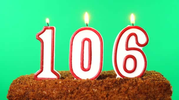 Cake with the number 106 lighted candle. Chroma key. Green Screen. Isolated — Stock Video