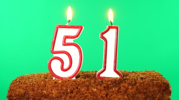 Cake with the number 51 lighted candle. Chroma key. Green Screen. Isolated — Stock Video