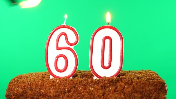 Cake with the number 60 lighted candle. Chroma key. Green Screen. Isolated — Stock Video