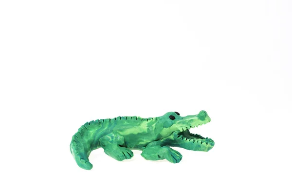 Obra Plasticina Crocodilo Artesanal Fotografia Abstrato Isolado — Fotografia de Stock