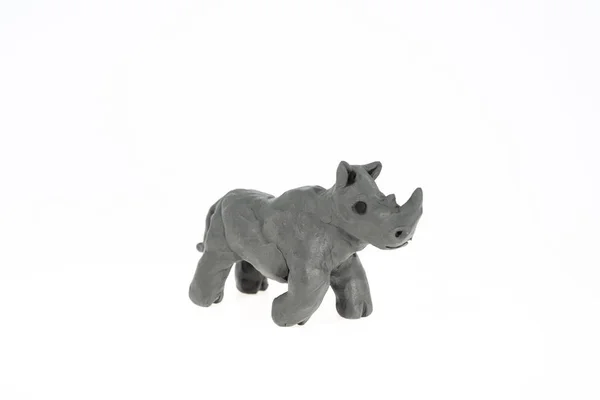 Obra Plasticina Rinoceronte Artesanal Fotografia Abstrato Isolado — Fotografia de Stock