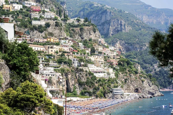 Costa Ciudad Italiana Positano Día Soleado Verano Foto Abstracta Vacaciones — Foto de Stock