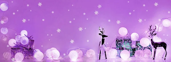 Dekoracje Boże Narodzenie Okrągłe Elektryczne Christmas Lights Elementami Wystroju Baner — Zdjęcie stockowe