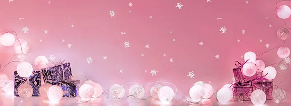 Decoraciones Navideñas Luces Eléctricas Redondas Navidad Con Algunos Elementos Decorativos — Foto de Stock