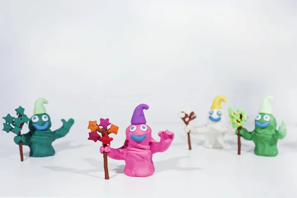 Figuras Engraçadas Feitas Play Clay Temporadas Ano Abstração — Fotografia de Stock