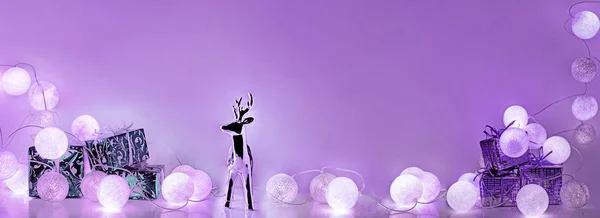 Decoraciones Navideñas Luces Eléctricas Redondas Navidad Con Algunos Elementos Decorativos — Foto de Stock