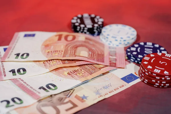 Casino Foto Astratta Gioco Poker Sfondo Rosso Tema Del Gioco — Foto Stock